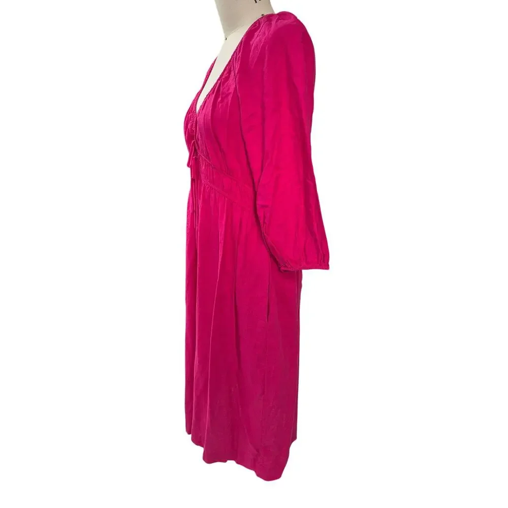 Universal Thread Linen Blend Fuchsia Midi Dress Pockets Size L - Picture 4 of 7